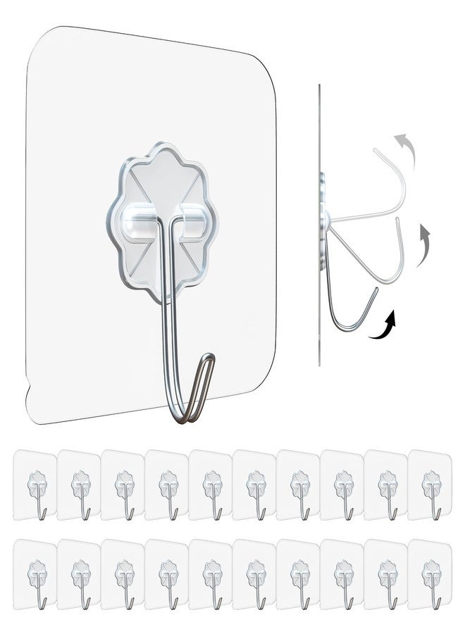 Eightiz 20 Pcs Flower Hook PVC Heavy Duty Self Adhesive Stainless Hooks, Transparent Waterproof and Oilproof Wall Hooks for Kitchen Bathroom Shower Door Outdoor Home Improvement Utility Hook - Image 1